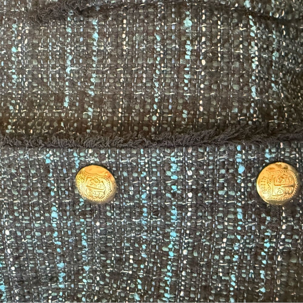 Talbots Black and Green Tweed Blazer Fringed Edges Women Size 14 Classy Loom - Picture 11 of 11